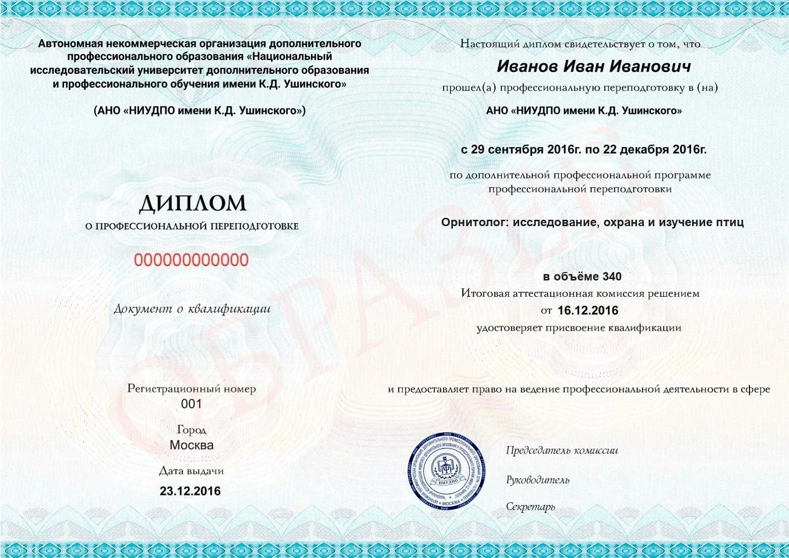 Диплом о дополнительном профессиональном образовании